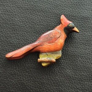 Hand Carved & Painted Cardinal Brooch Made in Canada